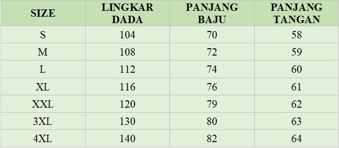 size chart workshirt kp